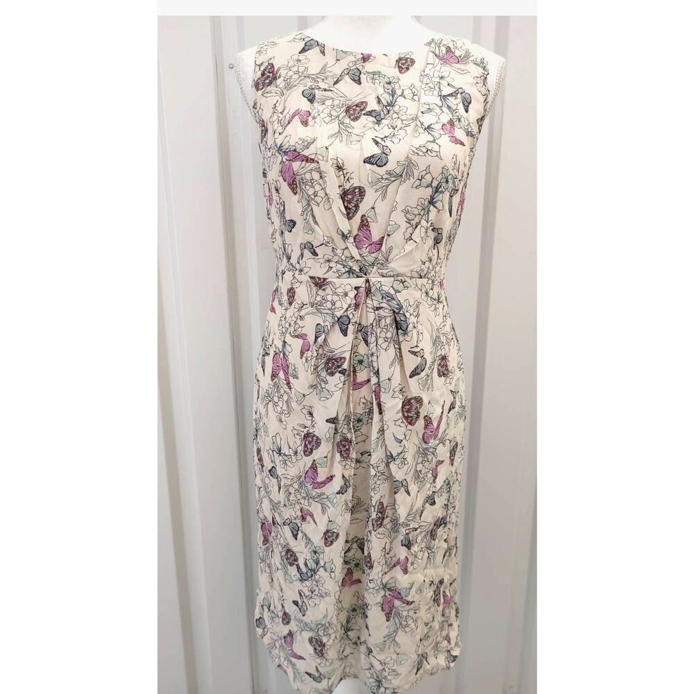 Monsoon Dress Sleeveless Knee Length Butterfly Floral Gathered Sz 8